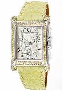Bedat & Co Quartz Chronograph Diamond Dial Yellow Leather Watch #778.056.109 (Women Watch)
