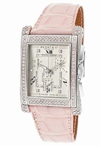 Bedat & Co Quartz Chronograph Diamond Dial Pink Leather Watch #778.057.109 (Women Watch)