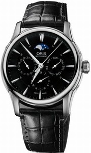 Oris Automatic Day Date Moon Phase Black Leather Watch # 78177034054LS (Men Watch)