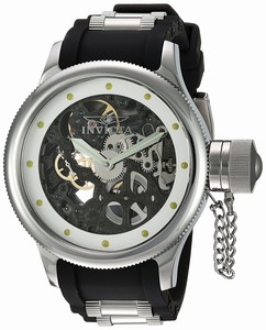 Invicta Russian Diver Mechanical Hand Wind Skeleton Dial Black Polyurethane Watch # 80114 (Men Watch)