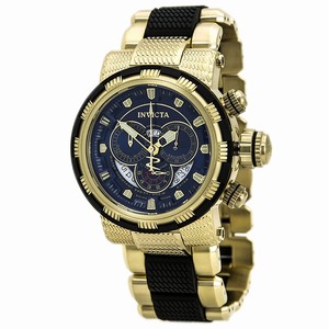 Invicta Blue Dial Fixed Gold-tone And Black Polyurethane Band Watch #80301 (Men Watch)