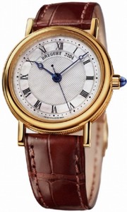 Breguet Automatic 18kt Yellow Gold Mother Of Pearl Dial Crocodile Leather Brown Band Watch #8067BA-52-964 (Women Watch)
