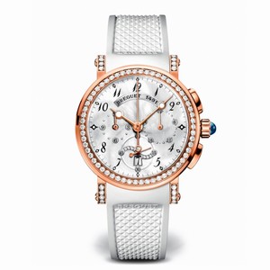 Breguet Marine Automatic Chronograph 18k Rose Gold Diamonds Bezel White Rubber Watch # 8828BR5D586DD00 (Women Watch)