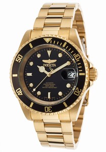 Invicta Pro Diver Automatic Analog Date Black Dial Gold Tone Stainless Steel Watch #