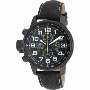 Invicta Black Dial Leather Watch #90068 (Men Watch)