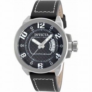 Invicta Black Dial Leather Watch #90206 (Men Watch)