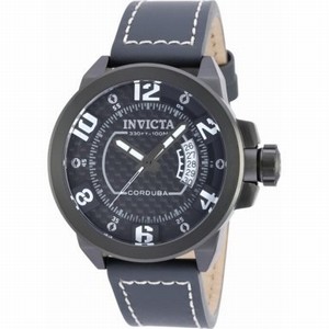 Invicta Black Dial Leather Watch #90207 (Men Watch)