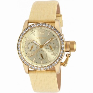 Invicta Gold Dial Leather Watch #90222 (Men Watch)