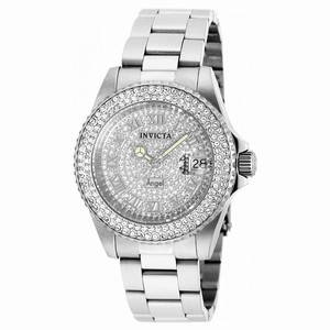 Invicta Silver Dial Fixed Stainless Steel Set With Crystals Band Watch #90254 (Women Watch)