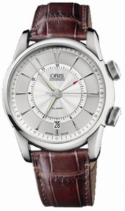 Oris Self Winding Automatic Polished With Brushed Stainless Steel Silver Guilloche Dial Band Watch #90876074091LS (Men Watch)