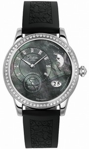 Glashutte Original Automatic Stainless Steel Black Mother Of Pearl Dial Rubber Black Band Watch #90-12-02-12-04 (Women Watch)