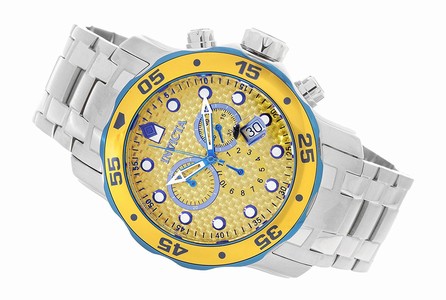 Invicta Yellow Dial Unidirectional Rotating Bezel Tops The Case With A Textured Edge Band Watch #912826 (Men Watch)