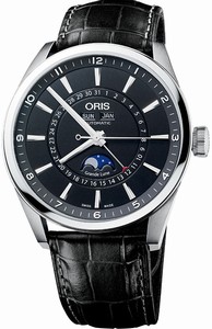 Oris Artix Complication Automatic Moon Phase Day- Date-Month Dial Black Leather Watch# 91576434054LSFC (Men Watch)