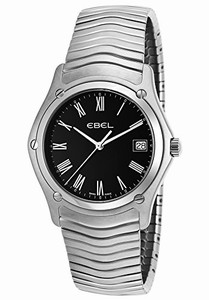 Ebel Quartz Roman Numerals Black Dial Date Stainles Steel Watch #9255F41/5125 (Men Watch)