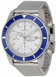 Breitling Automatic COSC Silver Chronograph With Date At 3 Dial Ocean Classic Steel Mesh Band Watch #A1332016/G698-SS (Men Watch)