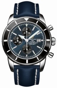 Breitling Automatic COSC Gun Blue Chronograph With Black Sub-dials And Date At 3 Dial Blue Calfskin Leather Band Watch #A1332024/C817-LST (Men Watch)