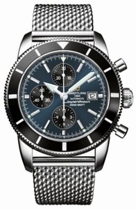 Breitling Automatic COSC Gun Blue Chronograph With Black Sub-dials And Date At 3 Dial Ocean Classic Steel Mesh Band Watch #A1332024/C817-SS (Men Watch)