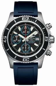 Breitling Automatic Black Chronograph With Abyss Blue Accents, Luminescent Index Markers, Date At 3 Dial Black Diver Pro Ii Rubber Band Watch #A1334102/BA83-RS (Men Watch)