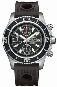 Breitling Automatic Black Chronograph With Abyss White Accents, Luminescent Index Markers, Date At 3 Dial Black Ocean Racer Rubber Band Watch #A1334102/BA84-PRRS (Men Watch)