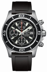 Breitling Automatic Black Chronograph With Abyss White Accents, Luminescent Index Markers, Date At 3 Dial Black Diver Pro Ii Rubber Band Watch #A1334102/BA84-RS (Men Watch)