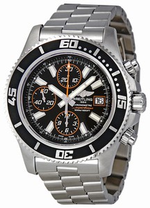 Breitling Automatic Black Chronograph With Abyss Orange Accents, Luminescent Index Markers, Date At 3 Dial Stainless Steel Band Watch #A1334102/BA85-SS (Men Watch)