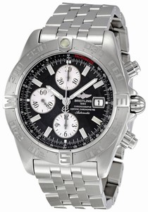 Breitling Automatic Black Chronograph With Silver Sub-dials, Index Hour Markers And Date At 3 Dial Stainless Steel Band Watch #A1336410/B719-SS (Men Watch)
