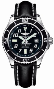 Breitling Automatic Abyss Black With Luminescent Arabic Numerals And Markers, Date At 3 Dial Black Calfskin Leather Band Watch #A1736402/BA28-LST (Men Watch)