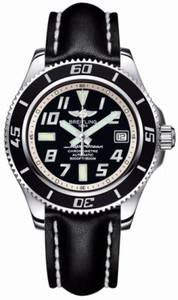 Breitling Automatic Black With Abyss Silver Flange, Luminescent Arabic Numerals And Markers, Date At 3 Dial Black Calfskin Leather Band Watch #A1736402/BA29-LST (Men Watch)