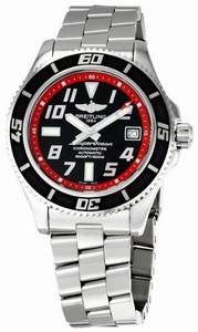 Breitling Automatic Black With Abyss Red Flange, Luminescent Arabic Numerals And Markers, Date At 3 Dial Stainless Steel Band Watch #A1736402/BA31-SS (Men Watch)