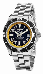 Breitling Automatic Black With Abyss Yellow Flange, Luminescent Arabic Numerals And Markers, Date At 3 Dial Stainless Steel Band Watch #A1736402/BA32-SS (Men Watch)