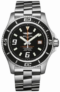 Breitling Automatic Black With Abyss Orange Accents, Luminescent Index And Arabic Markers, Date At 3 Dial Stainless Steel Band Watch #A1739102/BA80-SS (Men Watch)