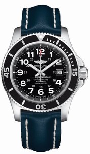 Breitling Superocean II Automatic Black Dial Date Blue Leather Watch# A17392D7/BD68-105X (Men Watch)