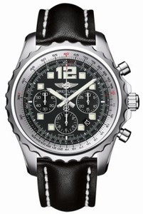 Breitling Automatic Volcano Black Chronograph With Luminescent Hands And Markers, Date Between 4 And 5 Dial Black Calfskin Leather Band Watch #A2336035/BA68-LS (Men Watch)