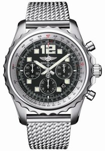 Breitling Automatic Volcano Black Chronograph With Luminescent Hands And Markers, Date Between 4 And 5 Dial Aero Classic Mesh Stainless Steel Band Watch #A2336035/BA68-SS (Men Watch)
