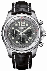Breitling Automatic Tungsten Grey With Black Sub-dial Chronograph, Luminescent Hands And Markers, Date Between 4 And 5 Dial Crocodile Black Leather Band Watch #A2336035/F555-CROC (Men Watch)