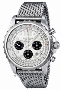 Breitling Automatic Stratus Silver With Black Sub-dial Chronograph, Luminescent Hands And Markers, Date Between 4 And 5 Dial Aero Classic Mesh Stainless Steel Band Watch #A2336035/G718-SS (Men Watch)