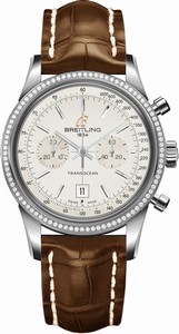 Breitling Transocean Automatic Chronograph Date Diamonds Bezel Brown Leather Watch# A4131053/G757-725P (Men Watch)