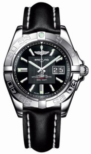 Breitling Automatic COSC Trophy Black With Index Hour Markers And Large Double Date At 3 Dial Black Calfskin Leather Strap Band Watch #A49350L2/BA07-LST (Men Watch)