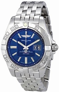 Breitling Automatic COSC Metallica Blue With Index Hour Markers And Large Double Date At 3 Dial Stainless Steel Band Watch #A49350L2/C806-SS (Men Watch)