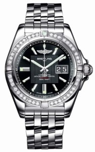 Breitling Automatic COSC Ivory Black With Index Hour Markers And Large Double Date At 3 Dial Stainless Steel Band Watch #A49350LA/BA07-SS (Men Watch)
