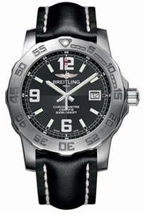 Breitling Quartz Black With Date At 3 Dial Black Calfskin Leather Strap Band Watch #A7438710/BB50-LS (Men Watch)