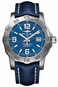 Breitling Quartz Blue With Date At 3 Dial Blue Calfskin Leather Strap Band Watch #A7438710/C849-LS (Men Watch)