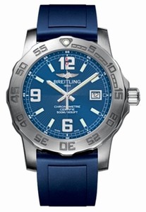 Breitling Quartz Blue With Date At 3 Dial Blue Rubber Strap Band Watch #A7438710/C849-RS (Men Watch)