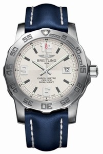 Breitling Quartz Silver With Date At 3 Dial Blue Calfskin Leather Strap Band Watch #A7438710/G743-LS (Men Watch)