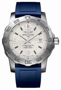 Breitling Quartz Silver With Date At 3 Dial Blue Rubber Strap Band Watch #A7438710/G743-RS (Men Watch)