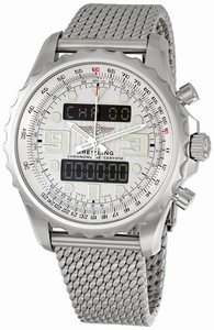 Breitling Quartz Stratus Silver Digital/analog Functions With Luminescent Hands And Markers, Alarm, Gmt Second Time-zone, Perpetual Calendar Chronograph, Backlight, Countdown Timer Features. Dial Stainless Steel Band Watch #A7836534/G705-SS (Men Watch)