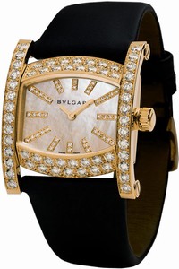 Bvlgari Quartz Mother of Pearl Diamond Stick Index 18ct Yellow Gold Diamond Bezel Black Satin Watch# AA36D2WL-12 (Women Watch)