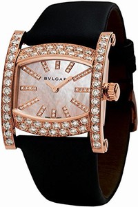 Bvlgari Quartz Mother of Pearl Diamond Dial 18K Rose Gold and Diamond Bezel Black Satin Watch# AAP36D2C2L-12 (Women Watch)