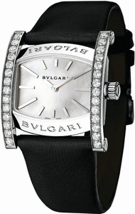 Bvlgari Quartz Mother of Pearl Dial Diamond 18ct White Gold Bezel Black Satin Watch# AAW36D1WL (Women Watch)