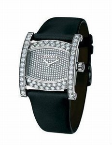 Bvlgari Quartz Diamond Pave Dial 18ct White Gold and Diamond Bezel Black Satin Watch# AAW36D2DL (Women Watch)